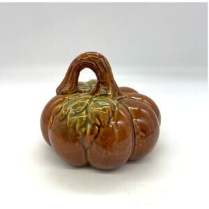 Greenbrier International Brown Ceramic Pumpkin Fall Autumn Thanksgiving 4"x3.5"